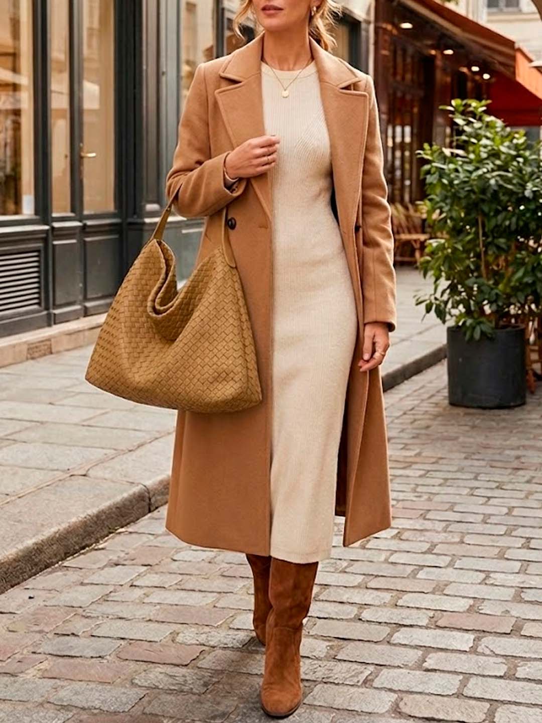 Luckcus Minimalist Nubuck Wide-Handle Woven Tote