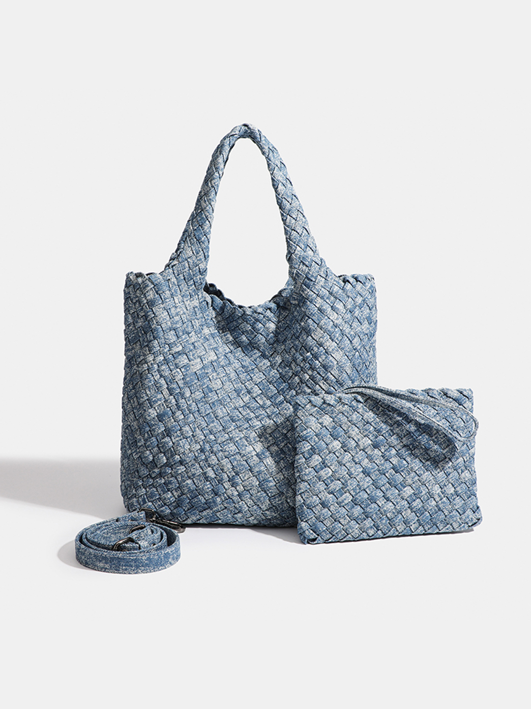 Luckcus Handwoven Denim Tote With Handwoven Inner Pocket