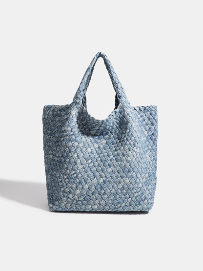 Luckcus Handwoven Denim Tote With Handwoven Inner Pocket