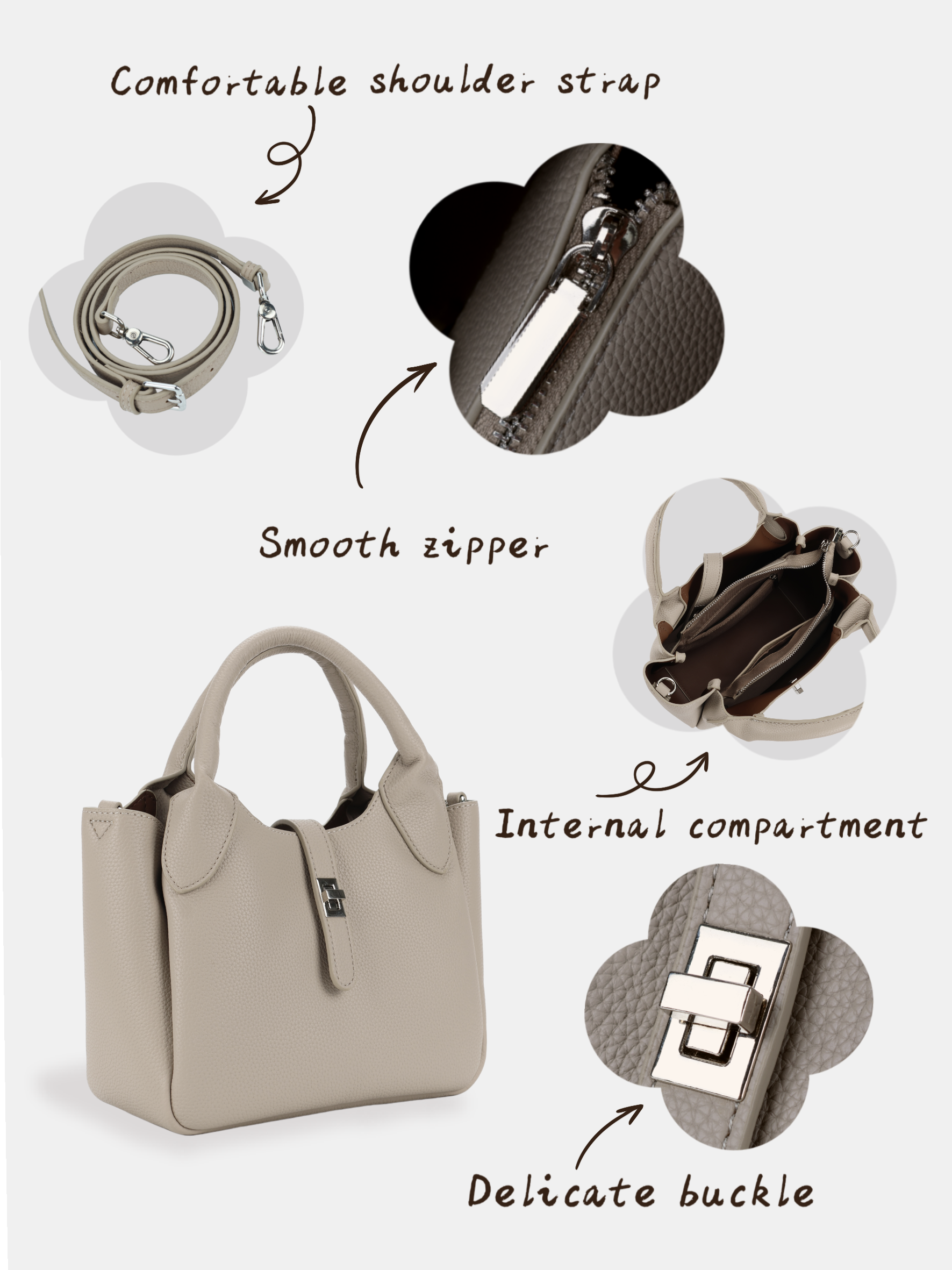 Luckcus Smooth Leather Tote with Metal Clasp