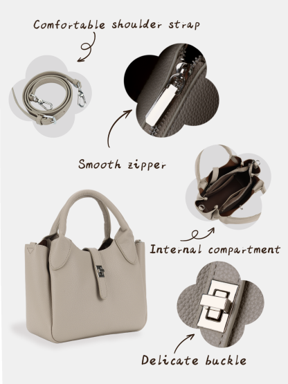 Luckcus Smooth Leather Tote with Metal Clasp