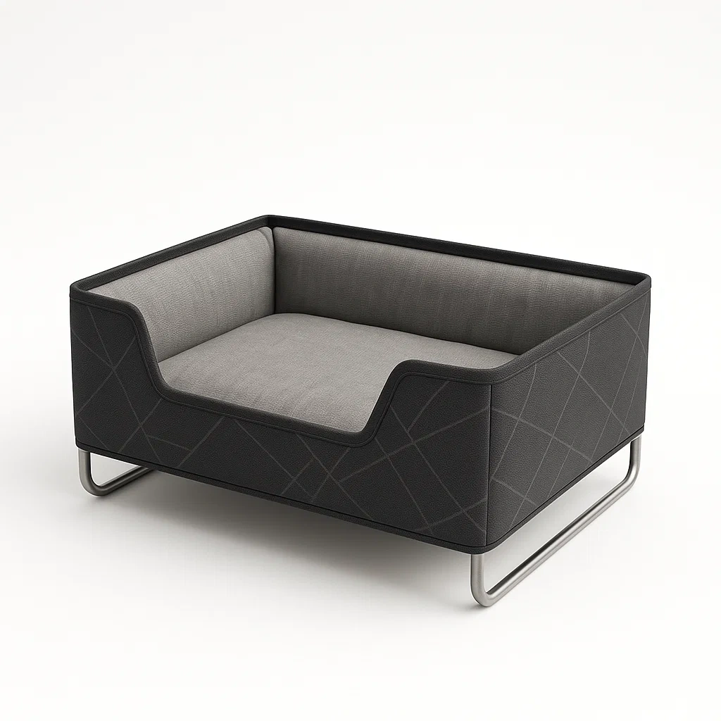 Cama para perro rectangular de tela y acero negra y gris 80x60x35 cm