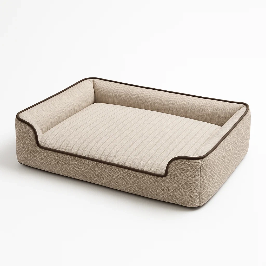 Cama para perro rectangular beige de poliéster y espuma 100x80x30 cm