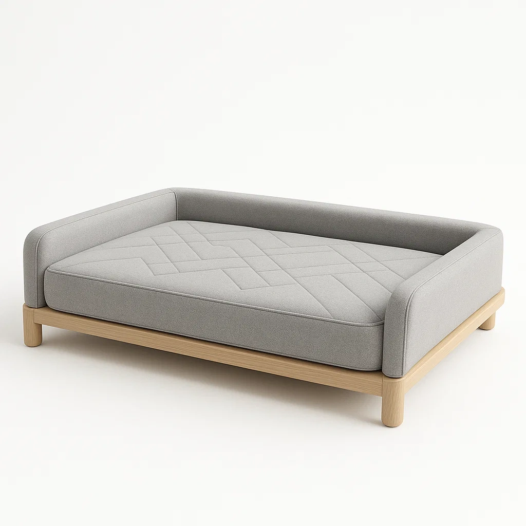 Cama para perro de tela gris con base de roble 100x80x25 cm