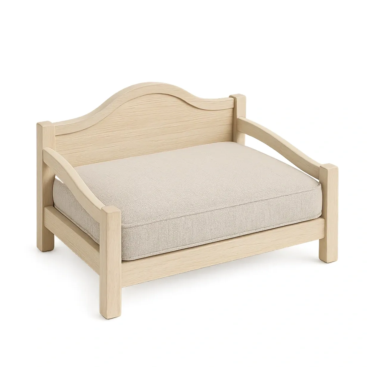 Cama para perro de madera de roble con cojín beige 60x40x30 cm