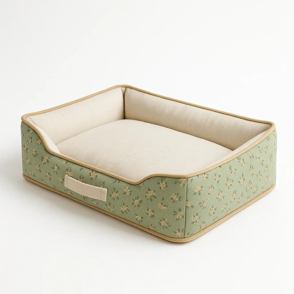 Cama para perro de algodón verde/beige 60x40x20 cm