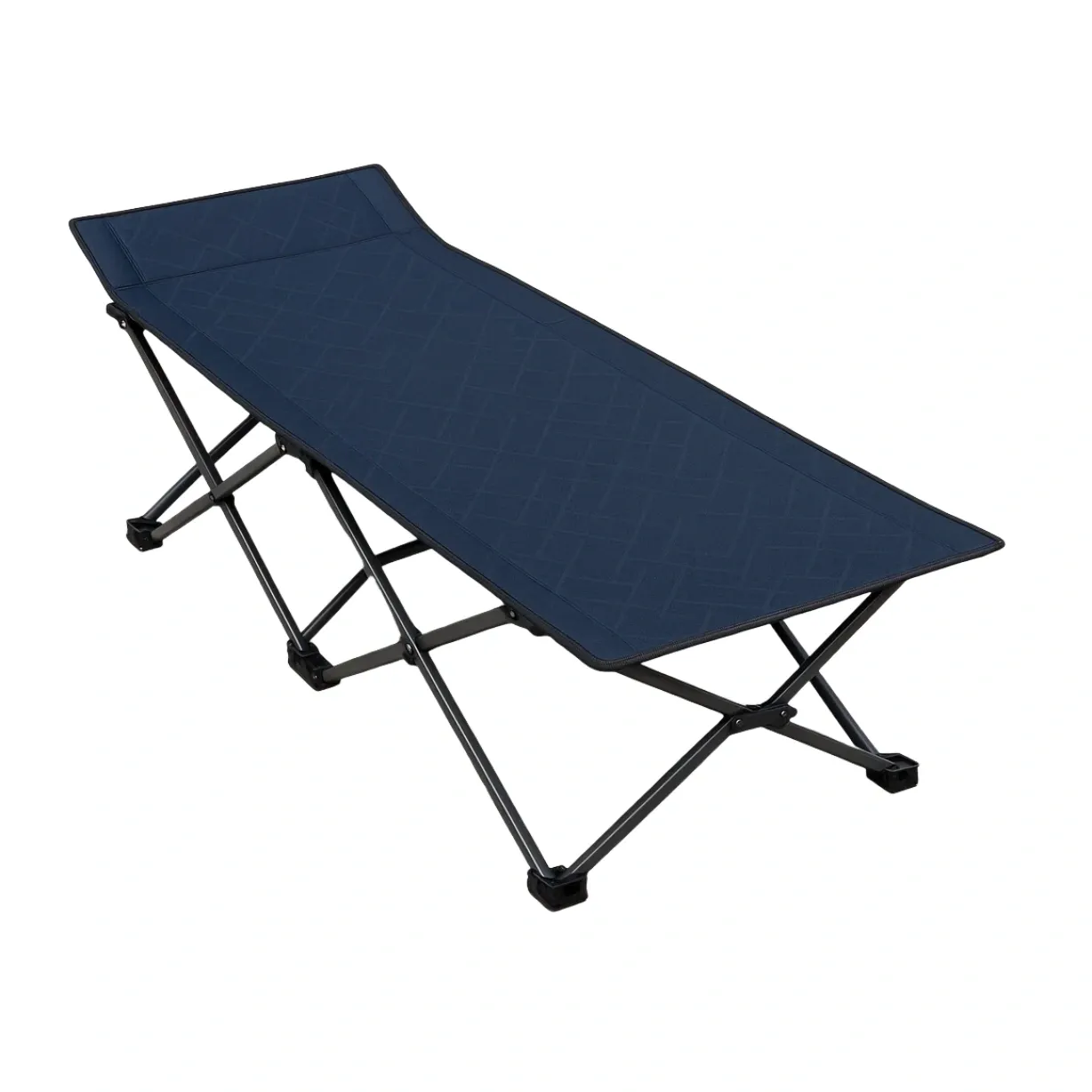 Camastro de camping azul con estructura metálica