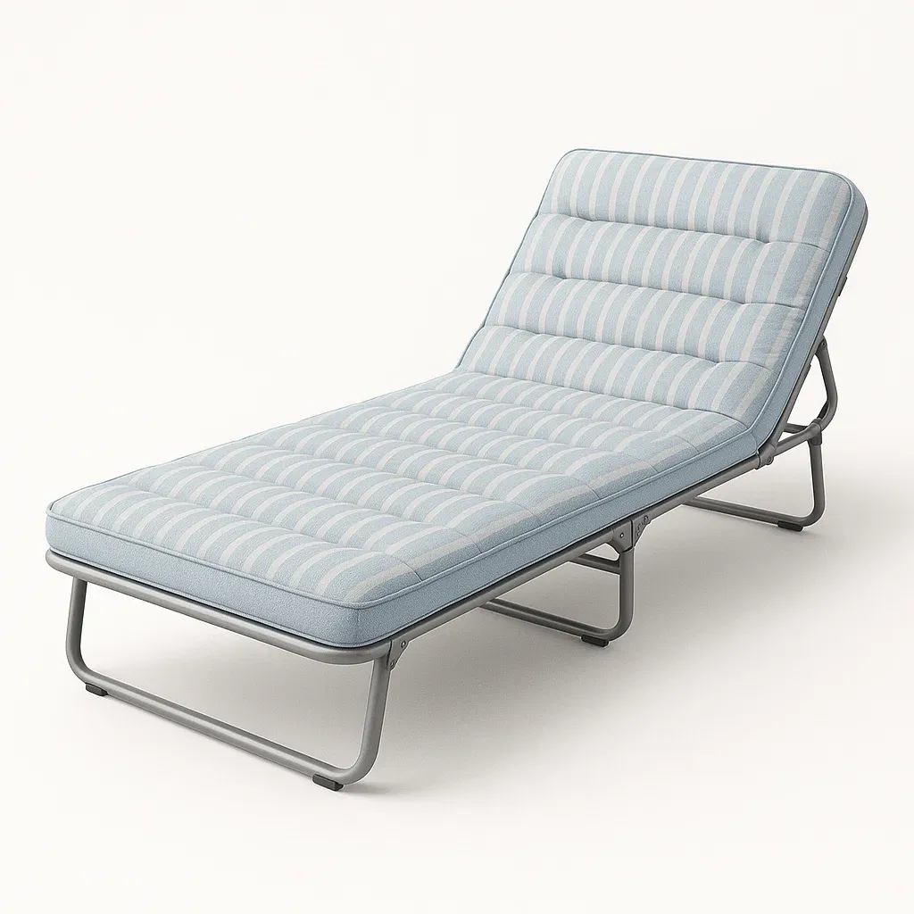 Camastro de camping ajustable de metal y poliéster con rayas azul y blanco