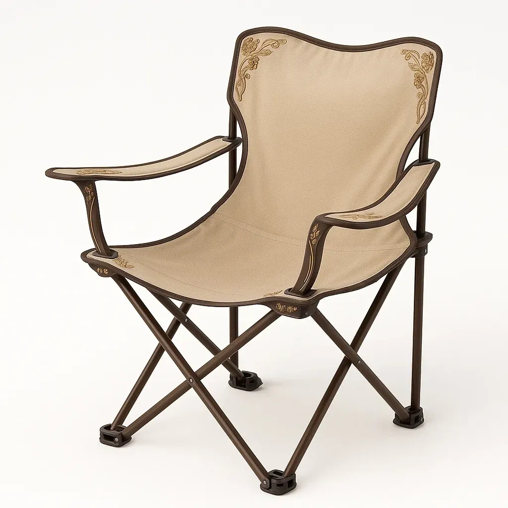 Silla de camping de acero y poliéster beige