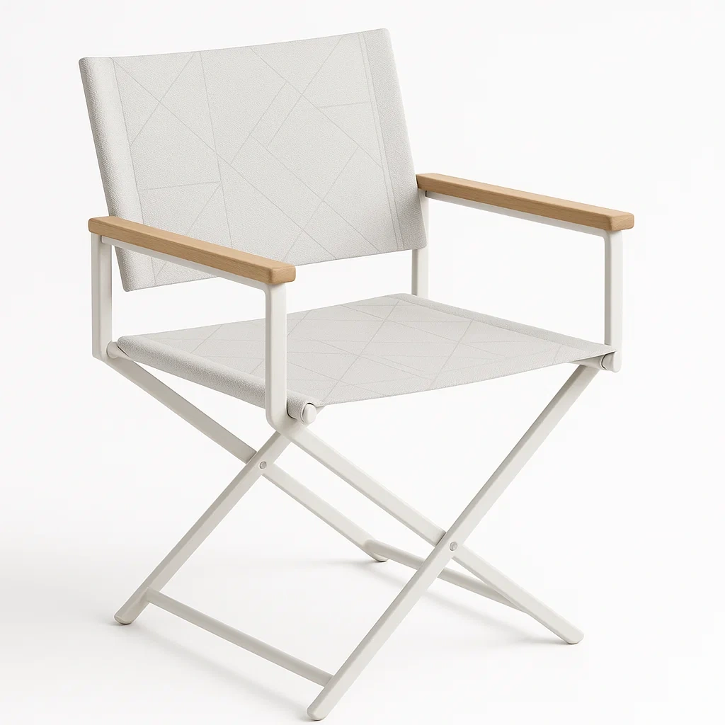 Silla de terraza de aluminio y madera blanca