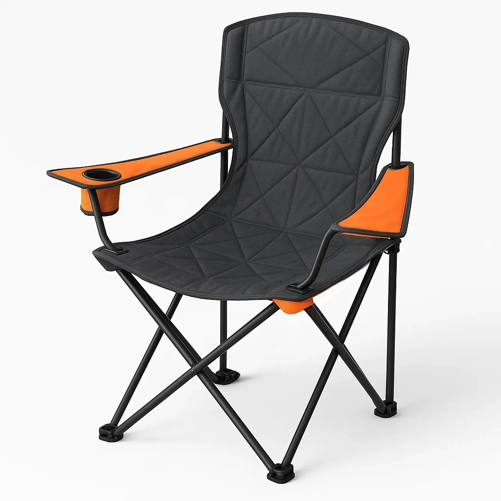 Silla de camping de aluminio con portavasos tela Oxford gris y naranja