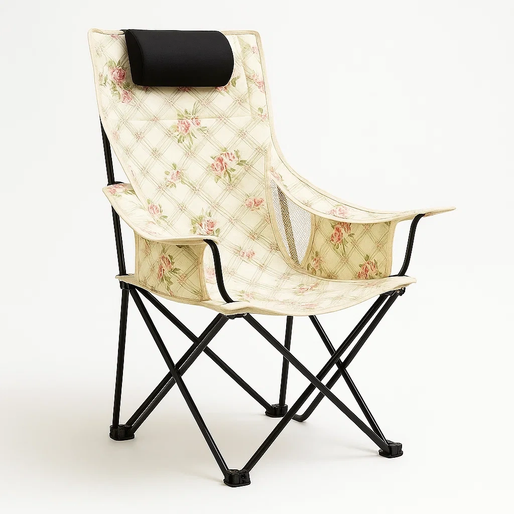 Silla de camping de acero con estampado floral