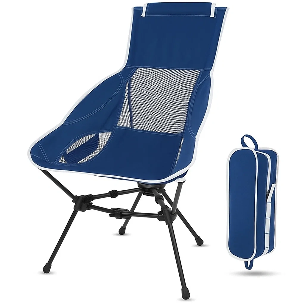 Silla de camping plegable azul de tela de poliéster y marco de aluminio