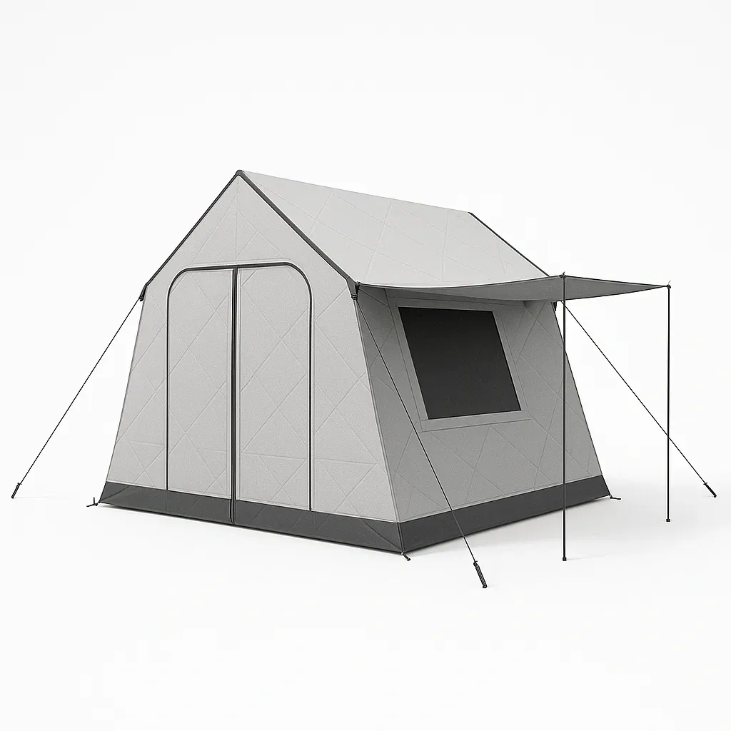 Tienda de campaña gris de poliéster con postes de fibra de vidrio