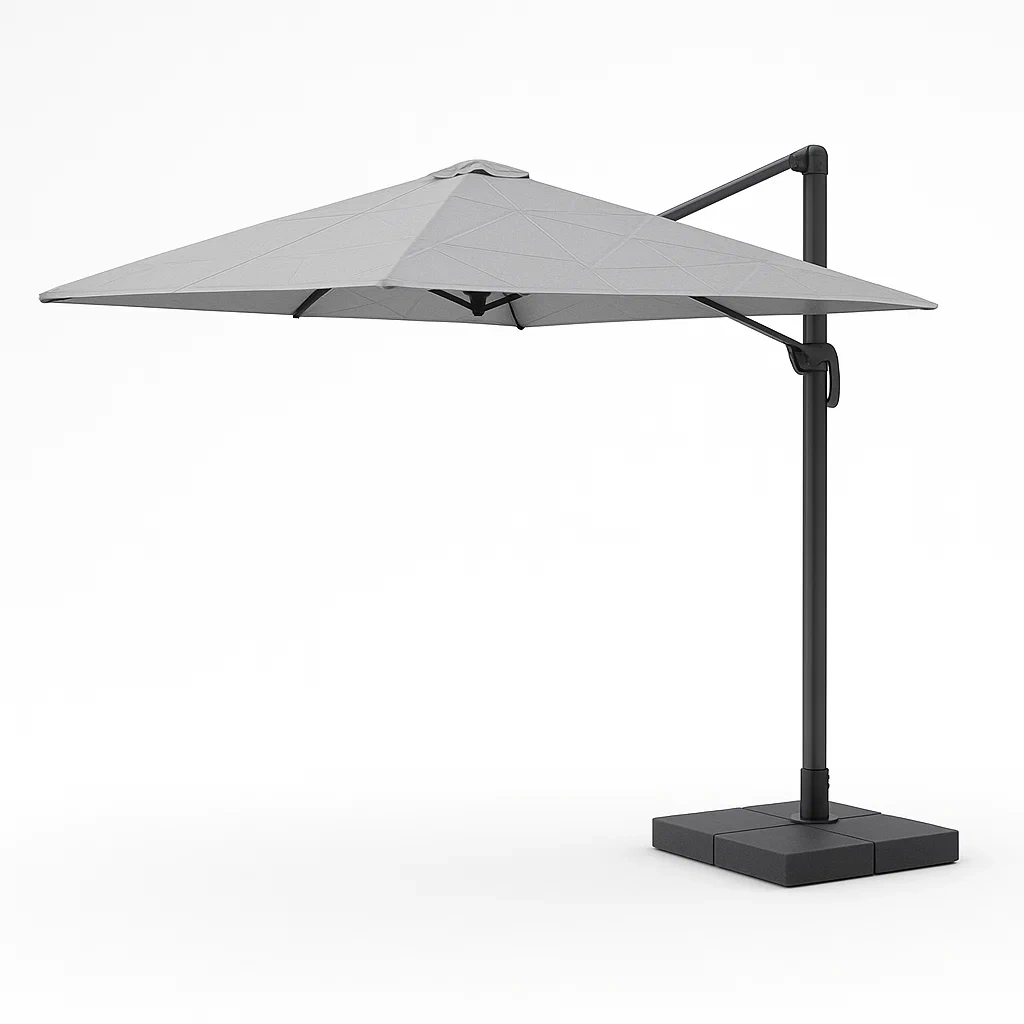 Sombrilla lateral cuadrada de aluminio y poliéster gris con base