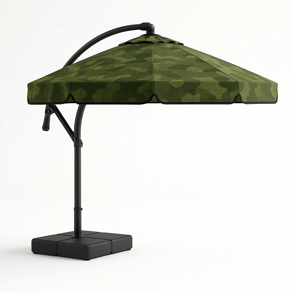 Sombrilla lateral redonda de tela verde camuflaje