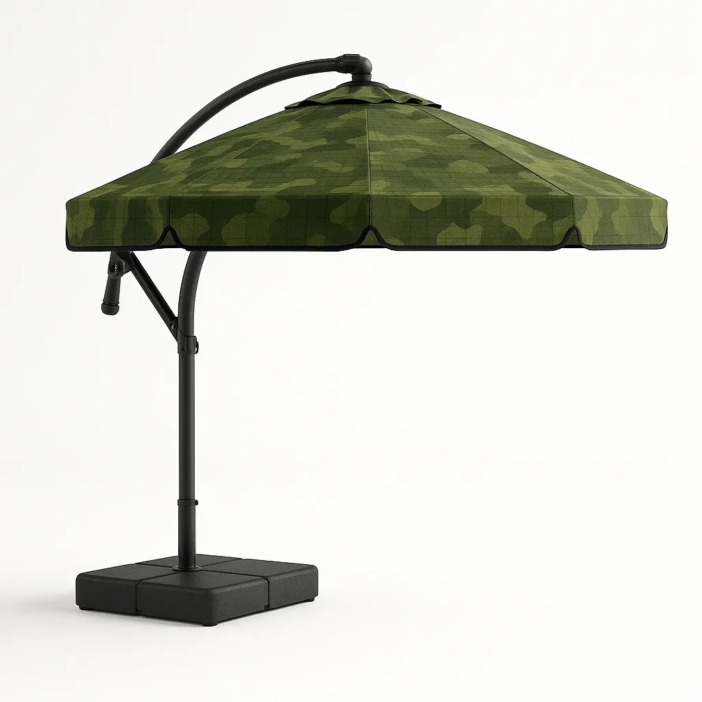 Sombrilla lateral redonda de tela verde camuflaje