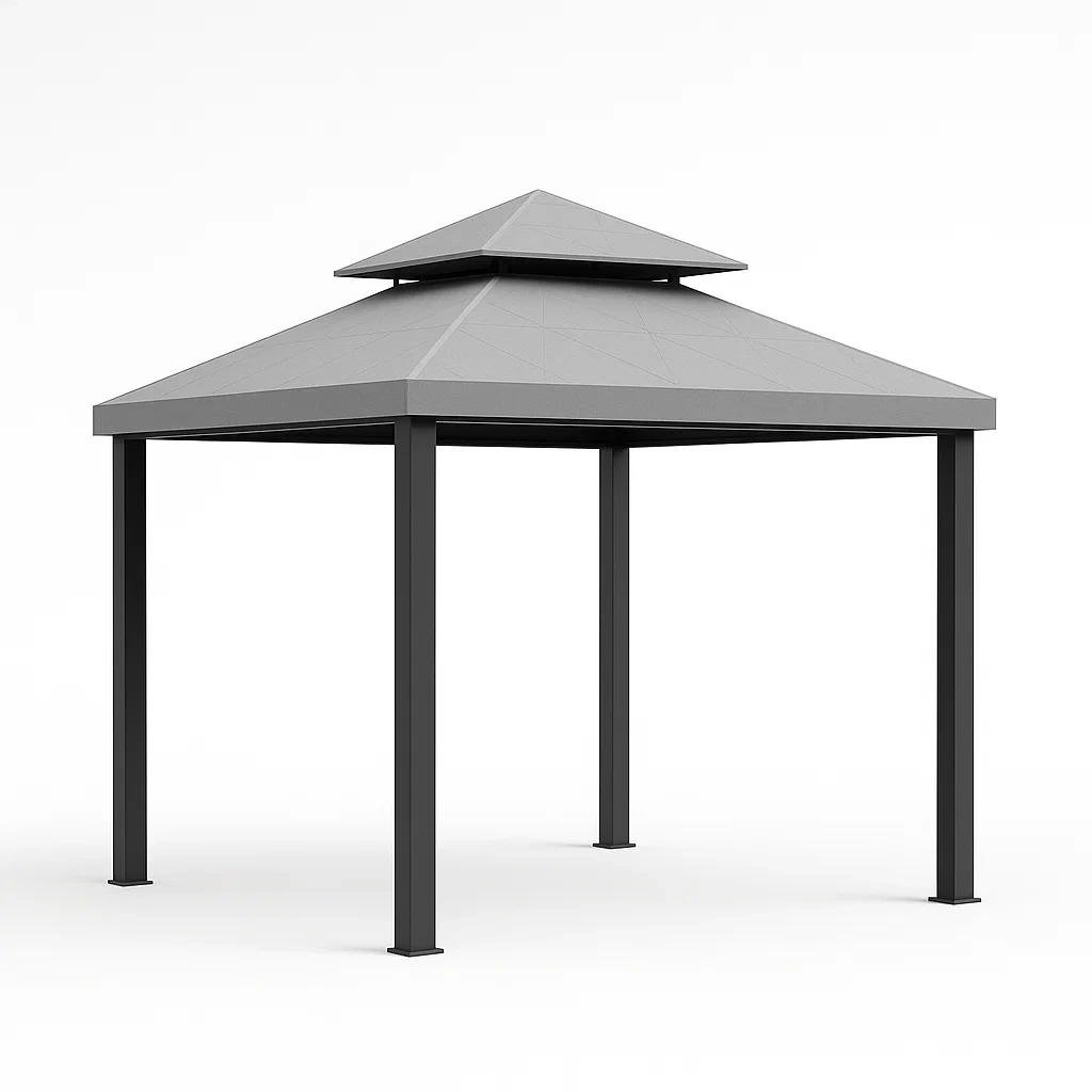 Cenador de aluminio y acero gris