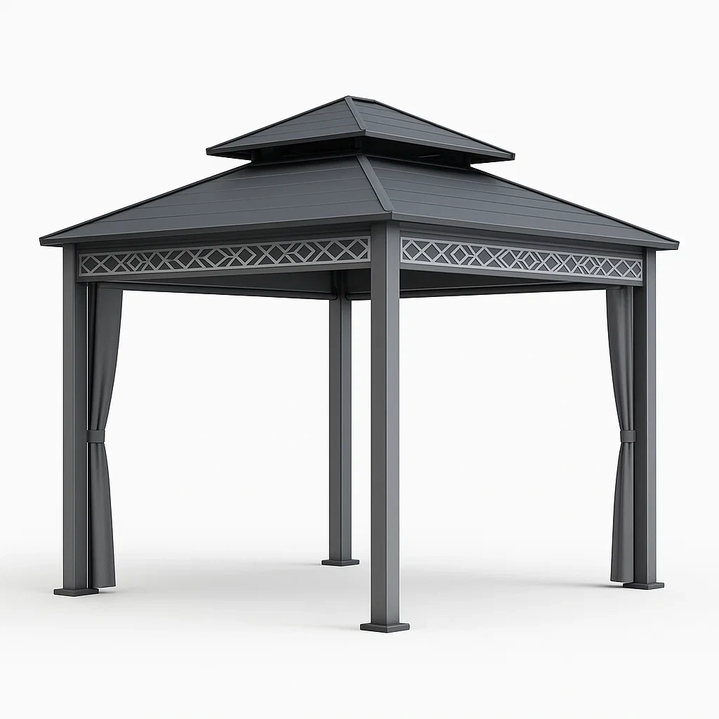 Cenador de aluminio con techo doble de acero galvanizado gris 300x300x270 cm