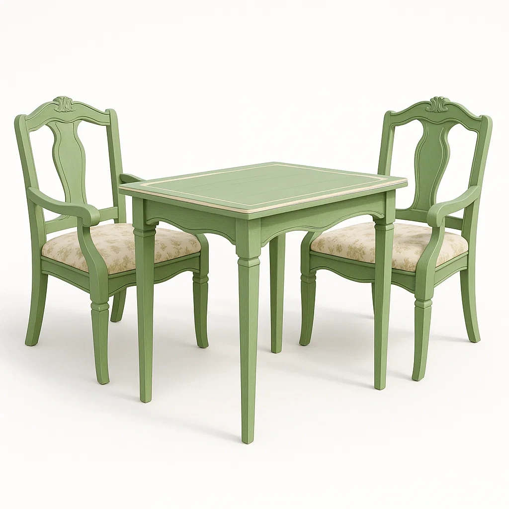 Conjunto de comedor para patio de madera verde natural 3 piezas