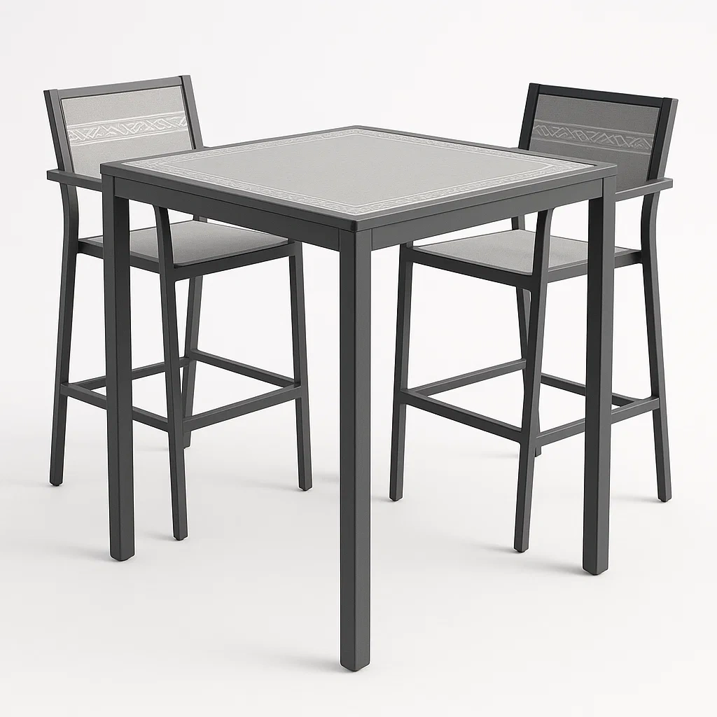 Conjunto de comedor para patio de aluminio gris exterior 3 piezas