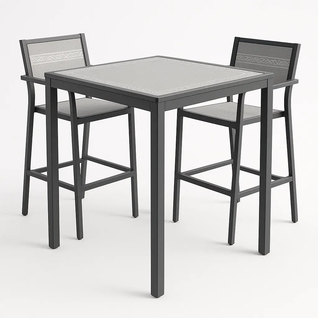 Conjunto de comedor para patio de aluminio gris exterior 3 piezas