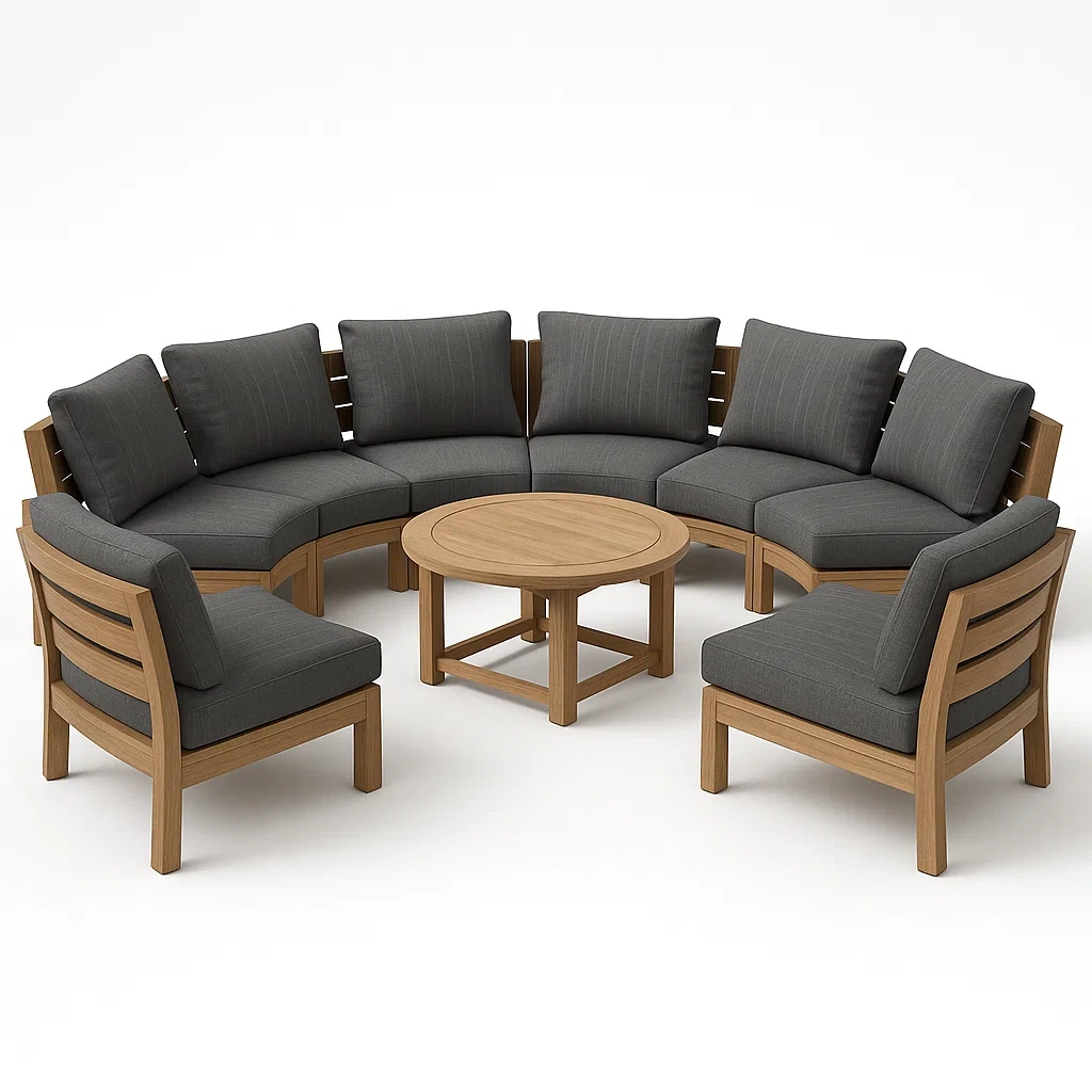 Conjunto de salón para patio seccional de madera de teca con cojines grises 9 piezas