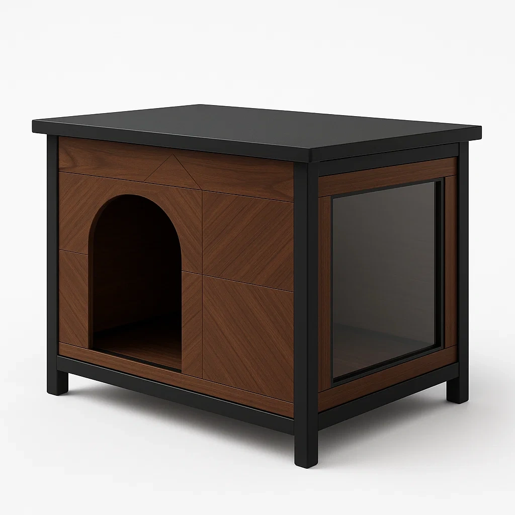 Casa para perro de madera y metal con ventana de acrílico 60x45x50 cm