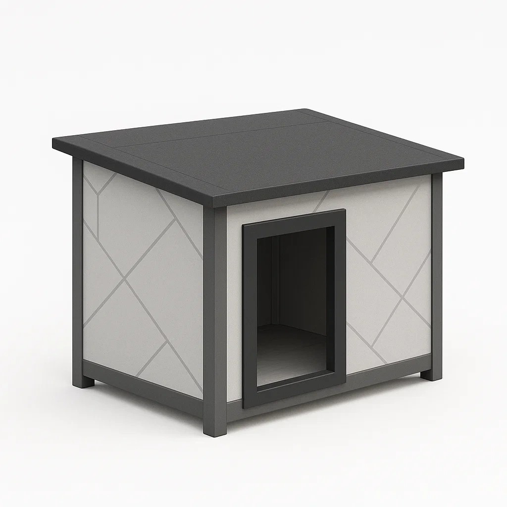 Casa para perro gris y negro de aluminio y paneles compostados 85x70x75 cm