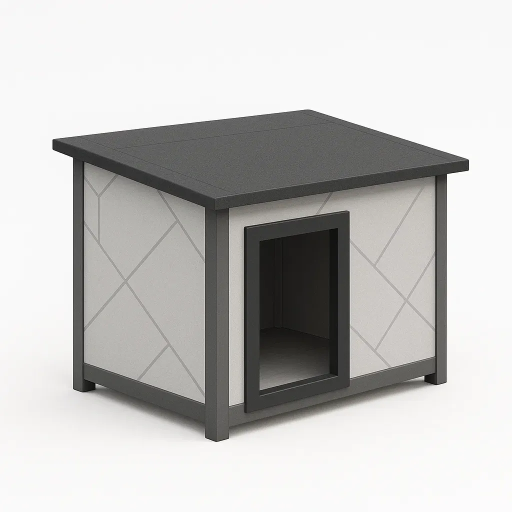 Casa para perro gris y negro de aluminio y paneles compostados 85x70x75 cm