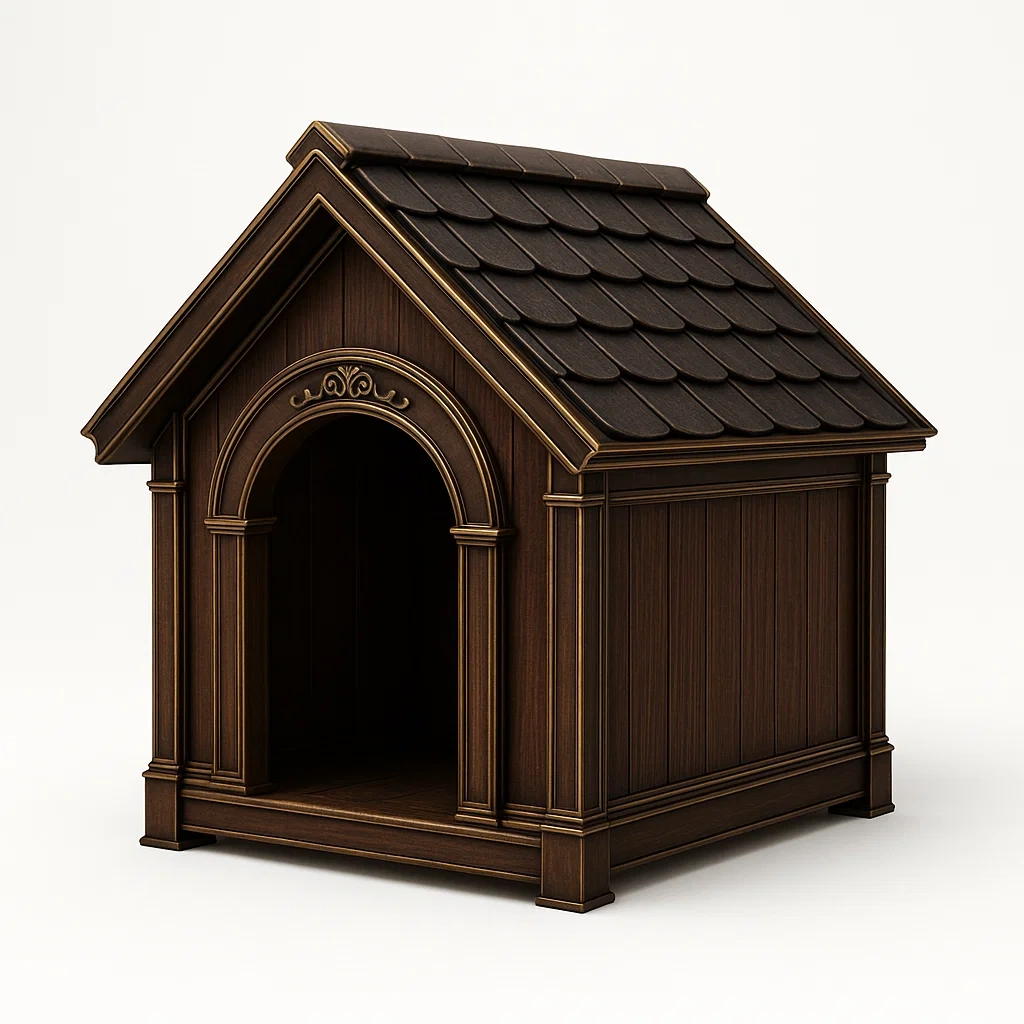 Casa para perro de madera con techo color marrón