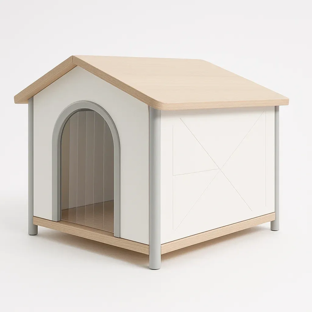 Casa para perro de madera y metal color blanco y beige