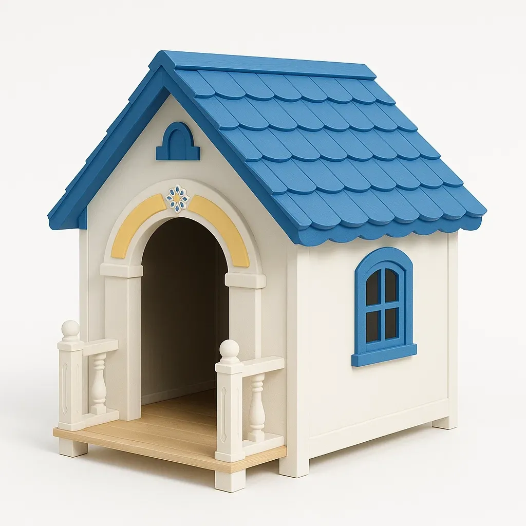 Casa para perro de plástico blanca/azul 100x80x90 cm
