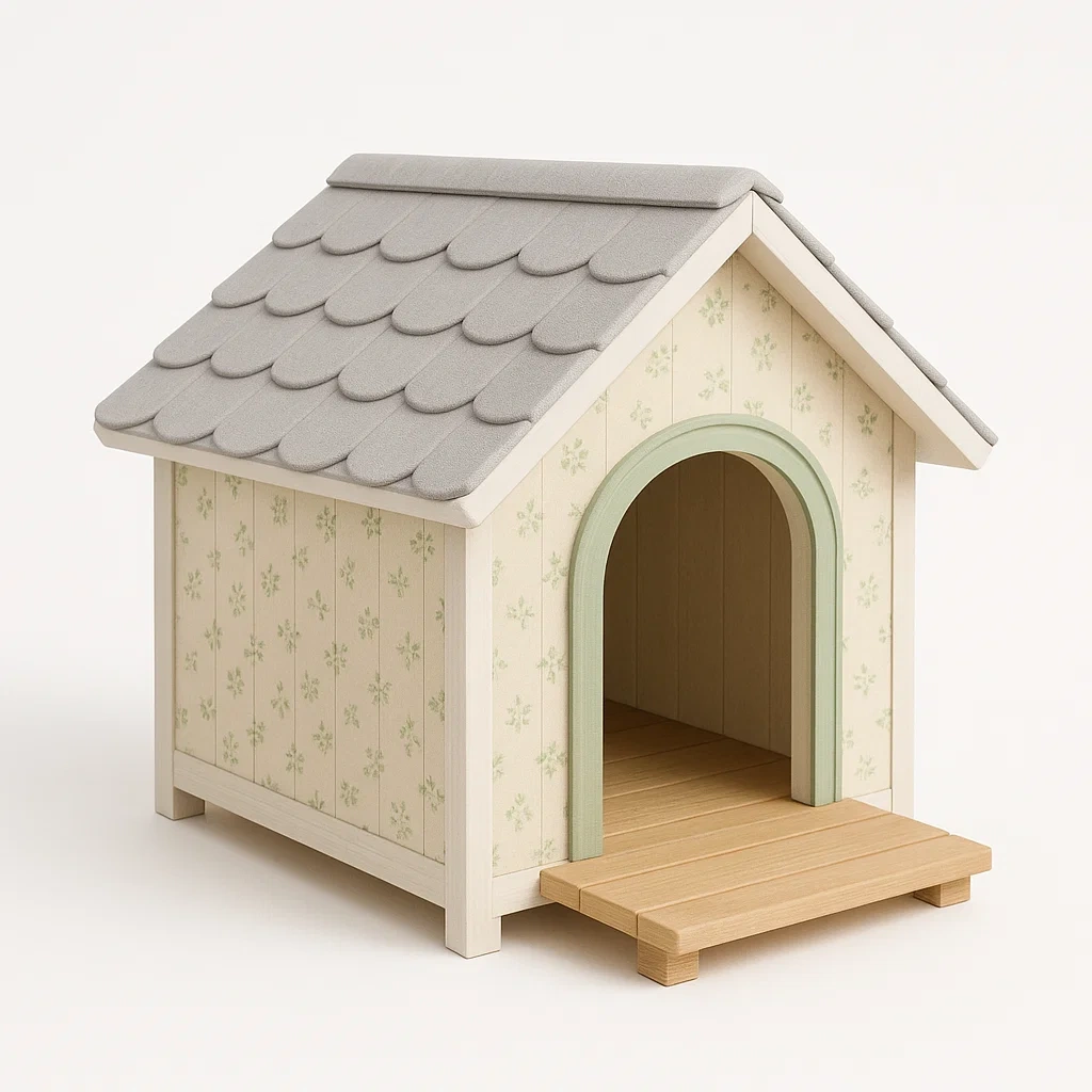 Casa para perro de madera con techo de tela gris 80x60x70 cm