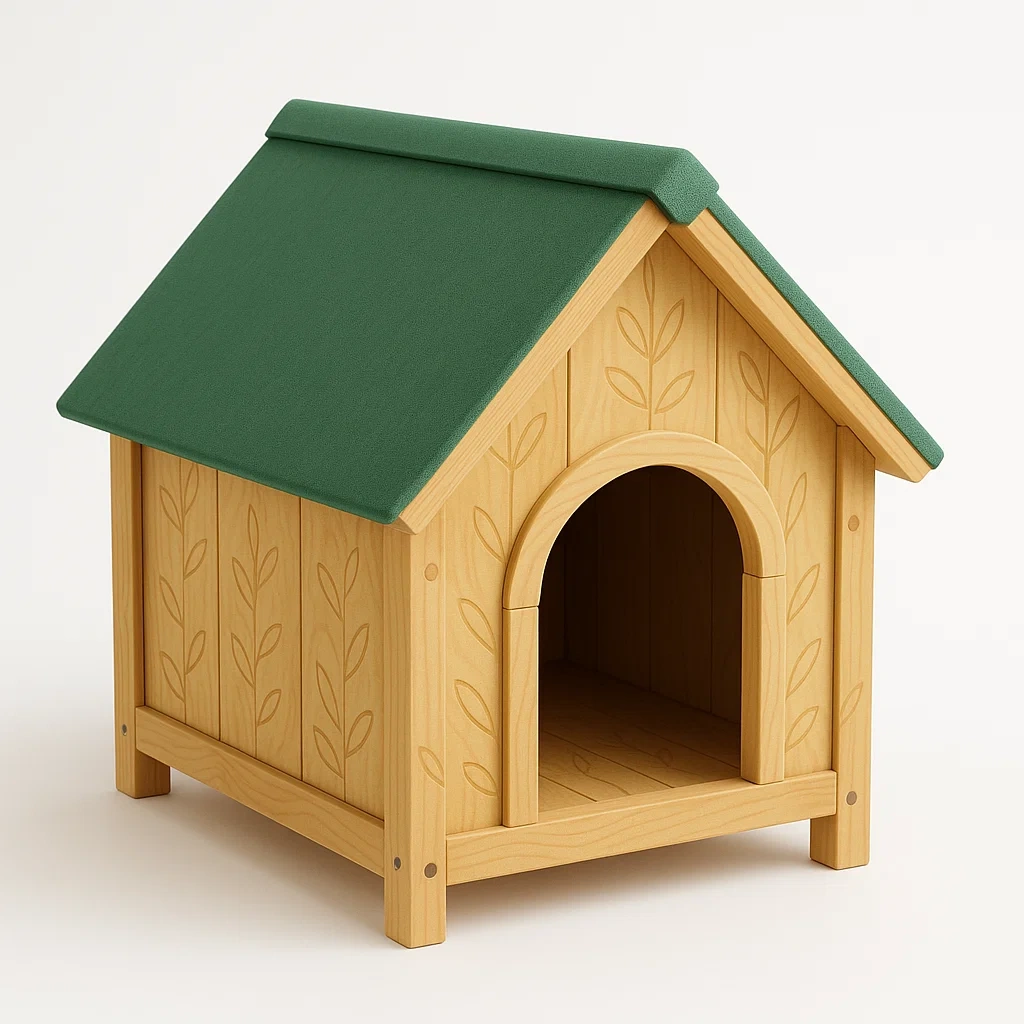 Casa para perro de madera con techo verde 60x50x55 cm
