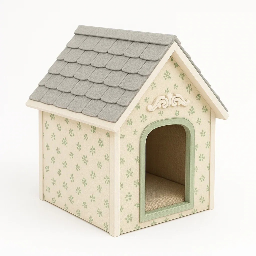 Casa para perro de madera con tejado gris