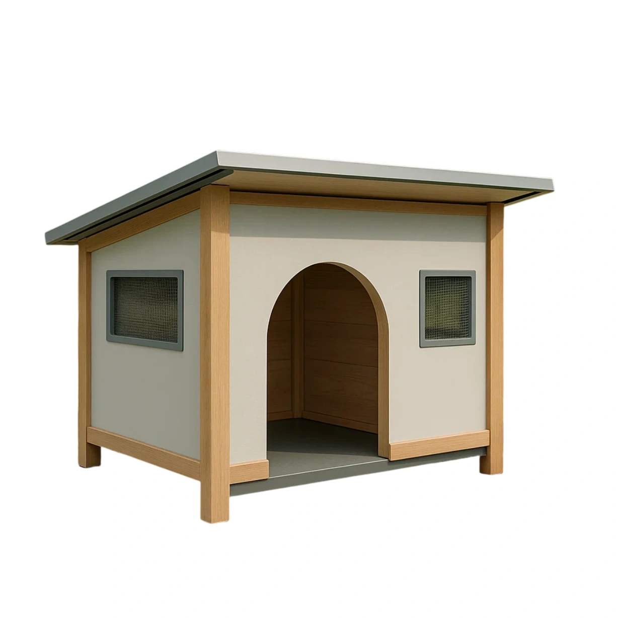 Casa para perro grande de madera contrachapada y metal beige 90x75x70 cm