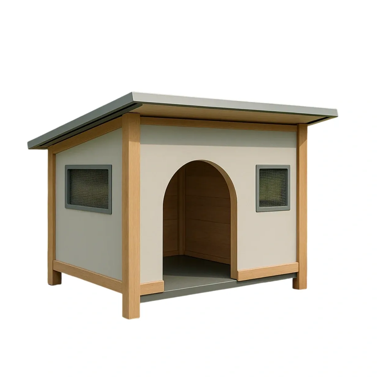 Casa para perro grande de madera contrachapada y metal beige 90x75x70 cm
