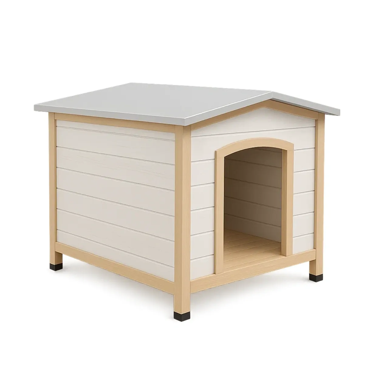 Casa para perro de madera color blanco y natural 100x70x70 cm