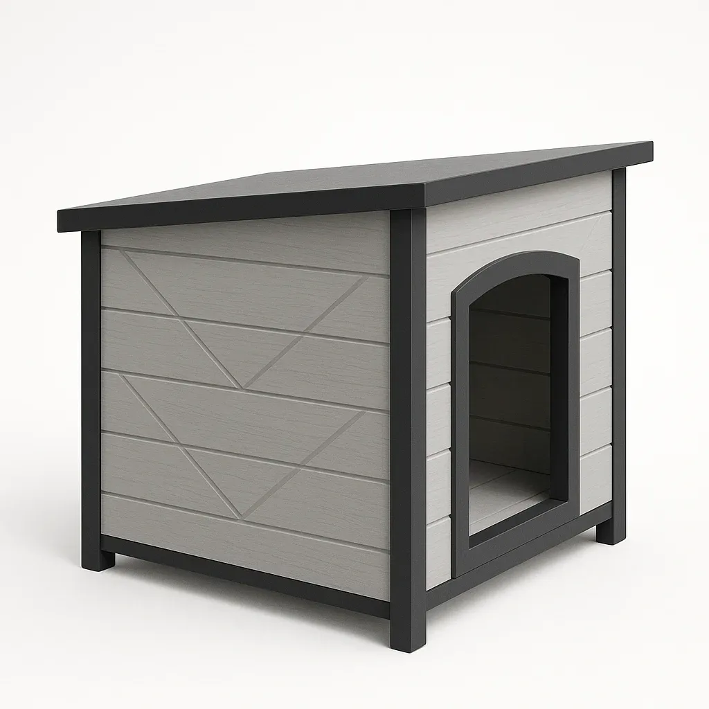 Casa para perro exterior de polietileno gris y negro