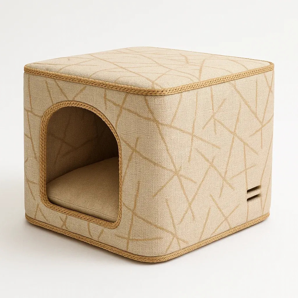 Cama para gato de tela beige 40x40x40 cm