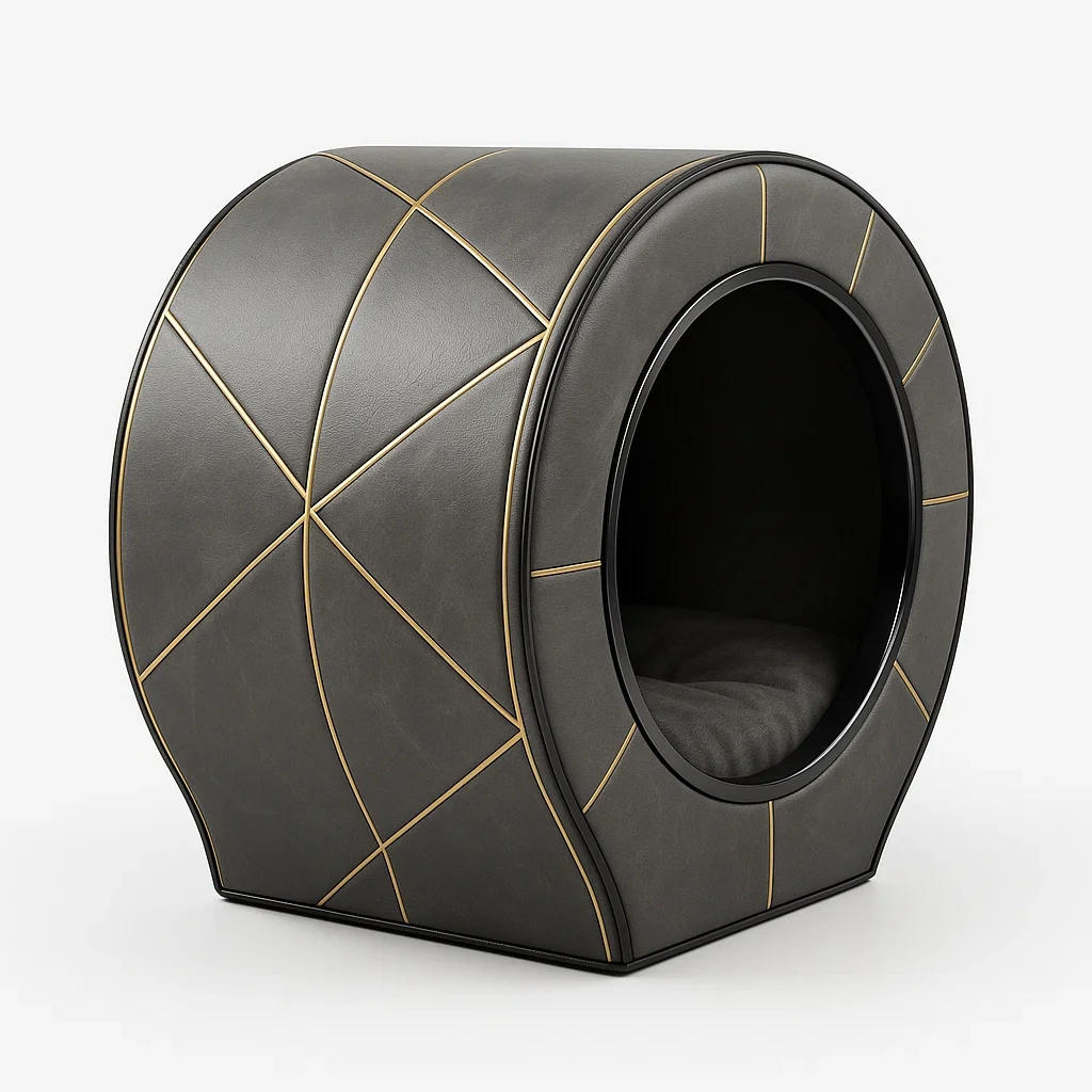 Cama para gato de cuero sintético gris con diseño geométrico 45x35x35 cm