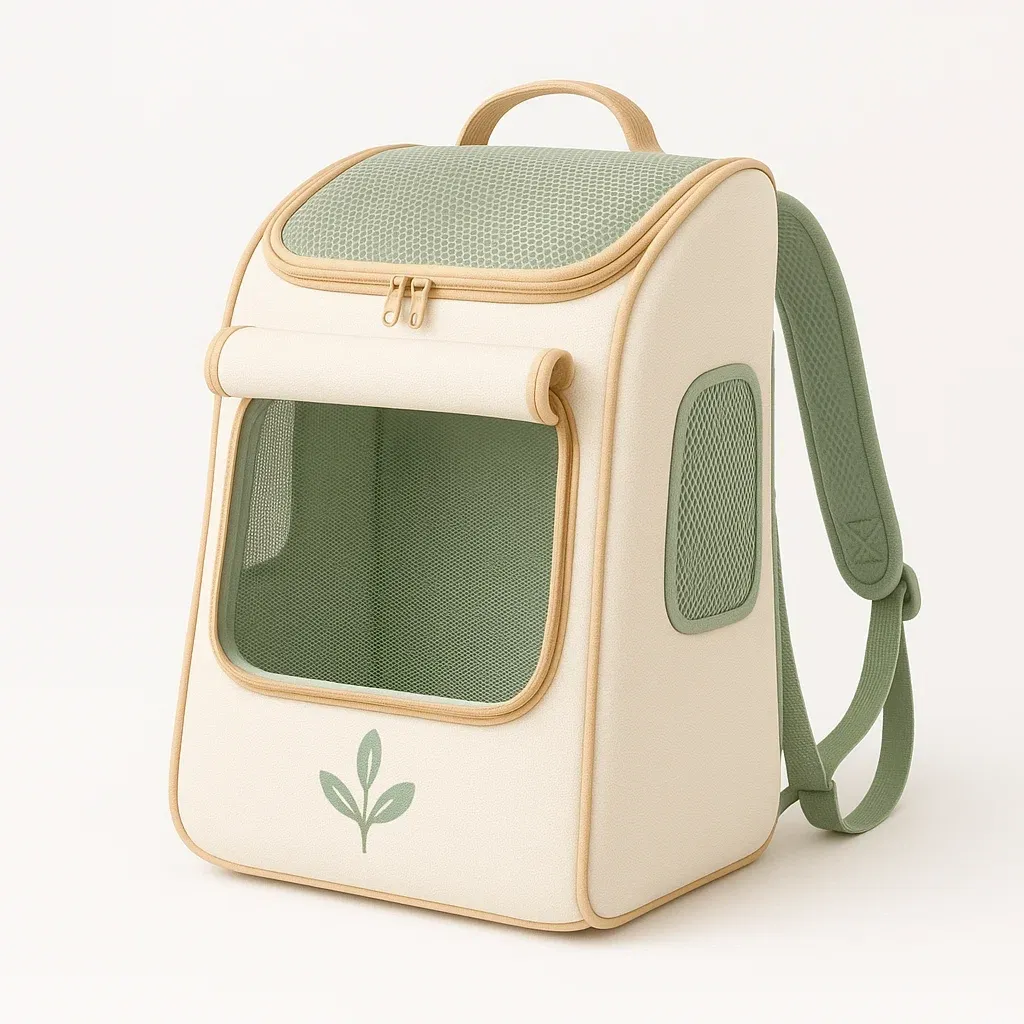 Transportín para gato de PVC y malla beige y verde 42x30x20 cm