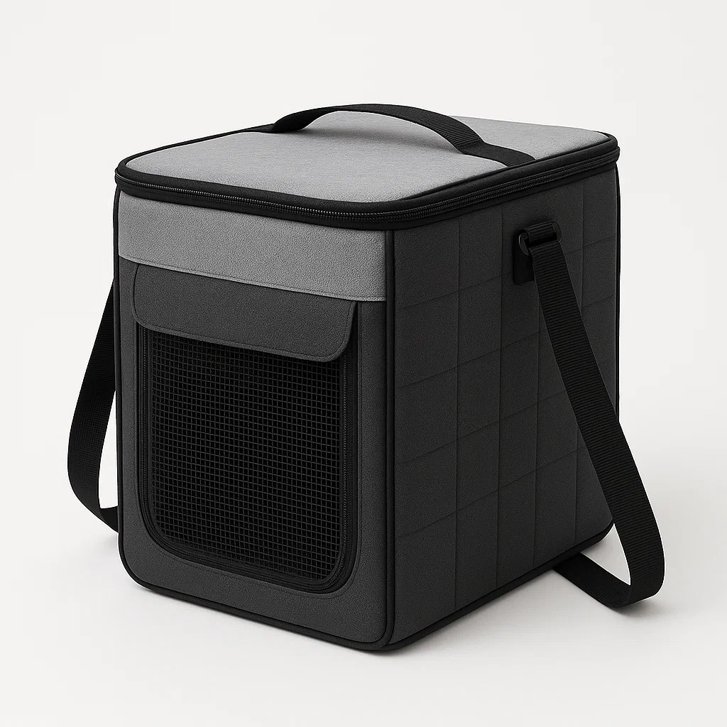 Transportín para gato de poliéster negro y gris 35x25x30 cm