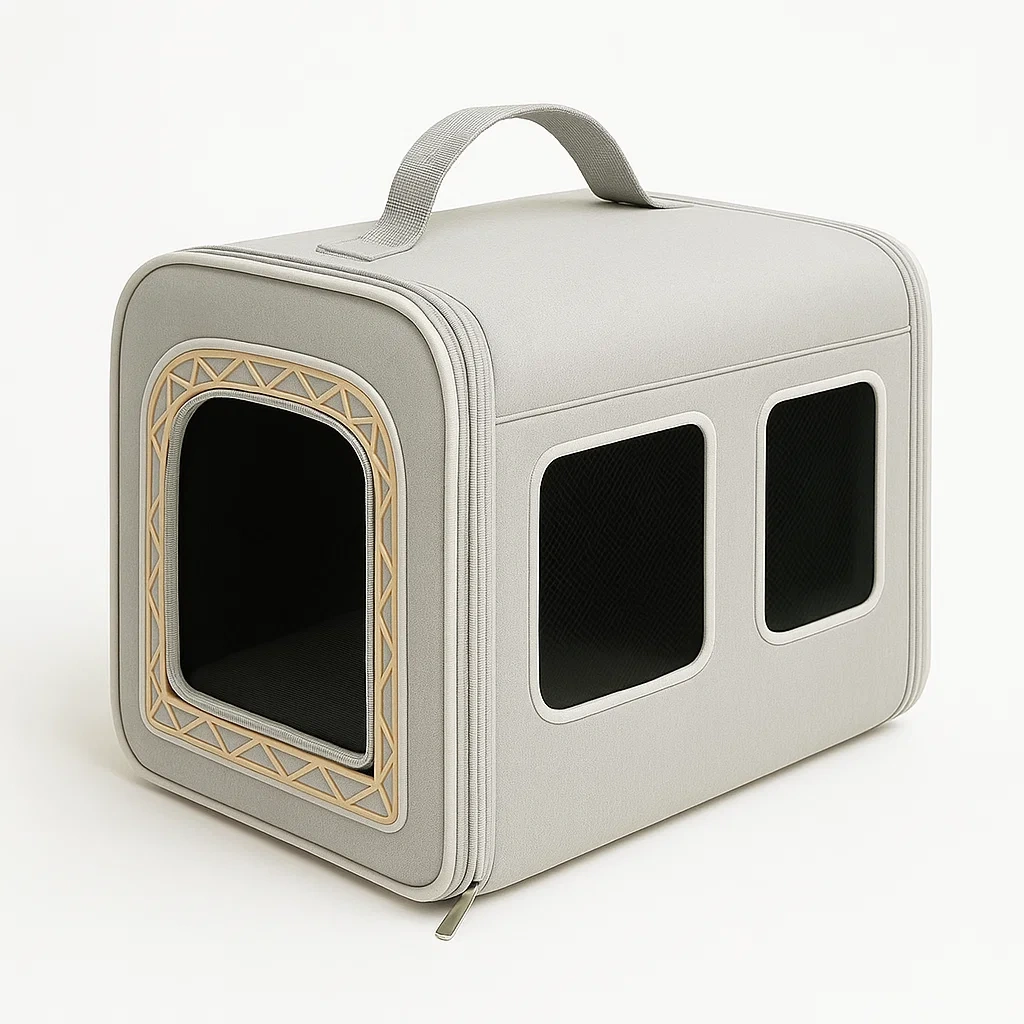 Transportín para gato gris rectangular con ventanas