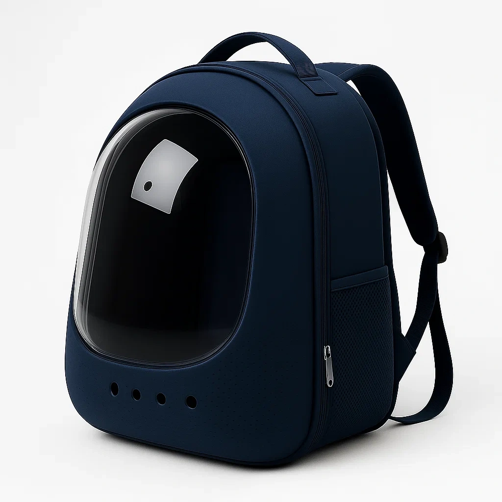 Transportín para gato de poliéster azul con ventana de acrílico 42x32x29 cm