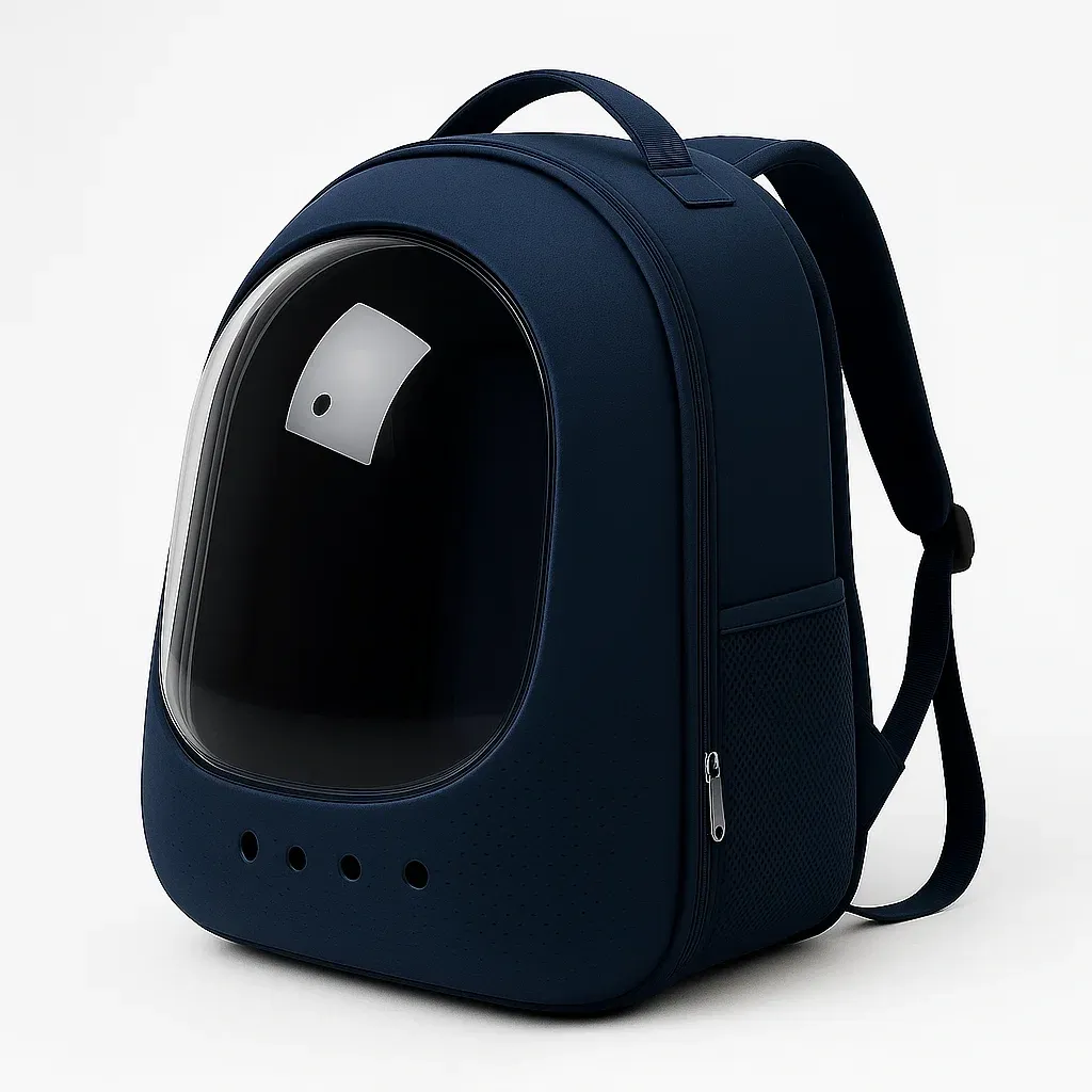 Transportín para gato de poliéster azul con ventana de acrílico 42x32x29 cm