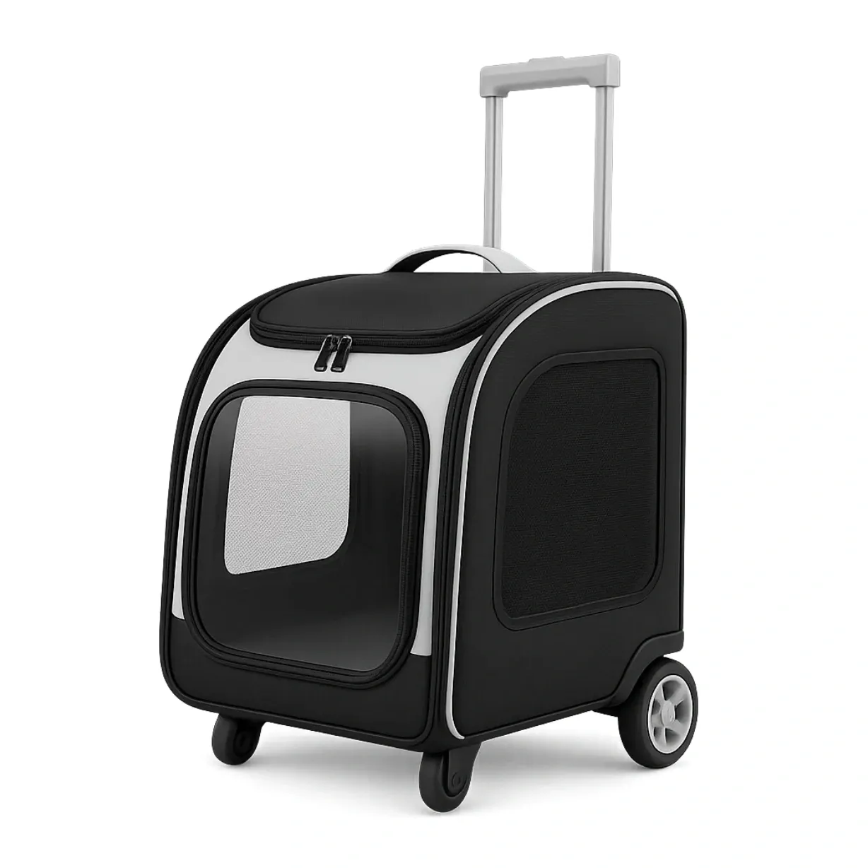 Transportín para gato de tela Oxford y PVC con ruedas color negro