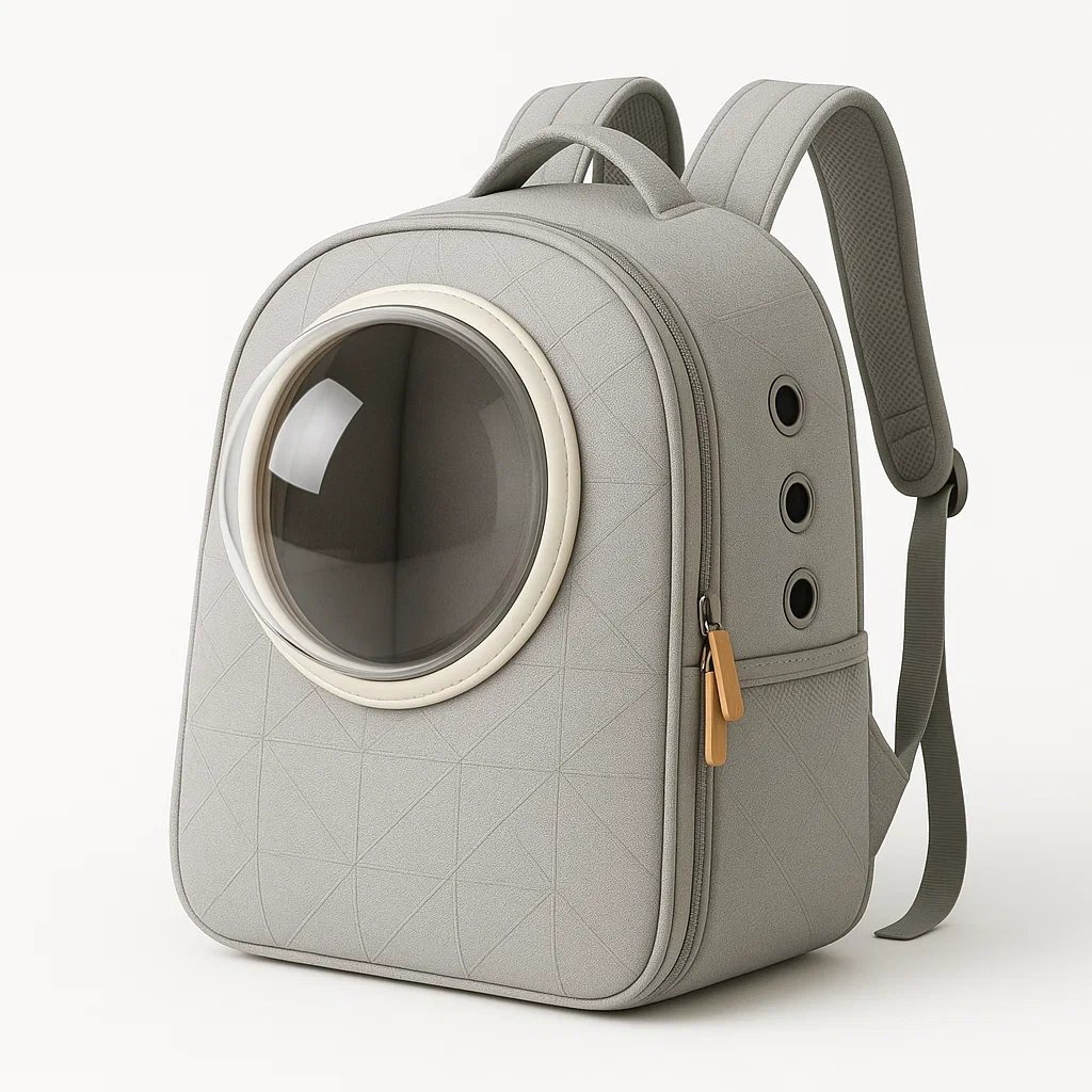 Transportín para gato de poliéster gris con ventana de acrílico