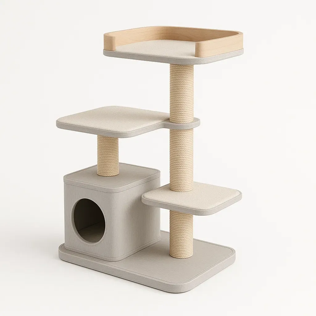 Rascador para gato de madera y sisal beige 60x40x90 cm